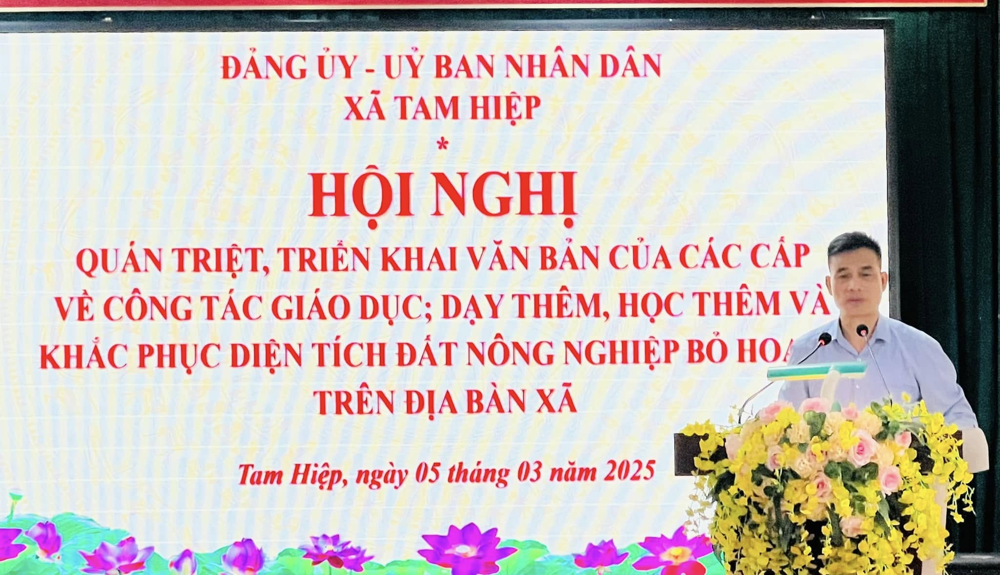 Tổ chức hội nghị Quán triệt, triển khai văn bản của các cấp về công tác giáo dục, dạy thêm, học thêm và công tác khắc phục diện tích đất nông nghiệp bỏ hoang trên địa bàn xã